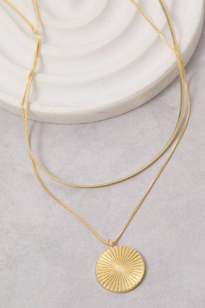Gold Dipped Layered Etched Disc Necklace