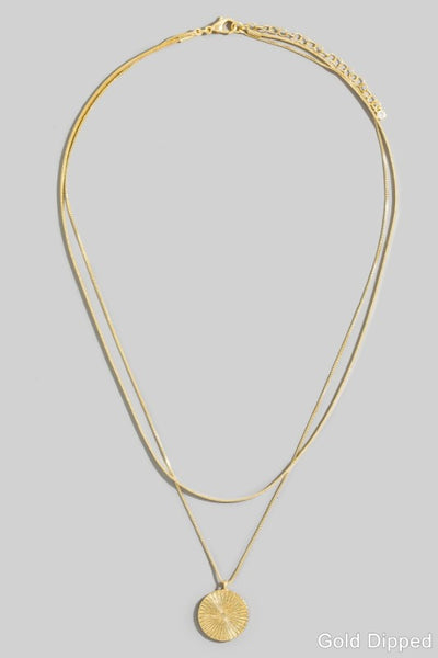 Gold Dipped Layered Etched Disc Necklace