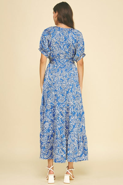 Damask Print Tiered Maxi Dress