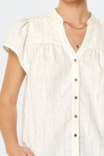 Textured Cap Sleeve Button Top
