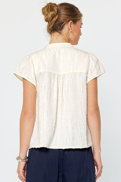 Textured Cap Sleeve Button Top