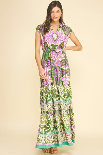 Batik Print Tiered Maxi Dress