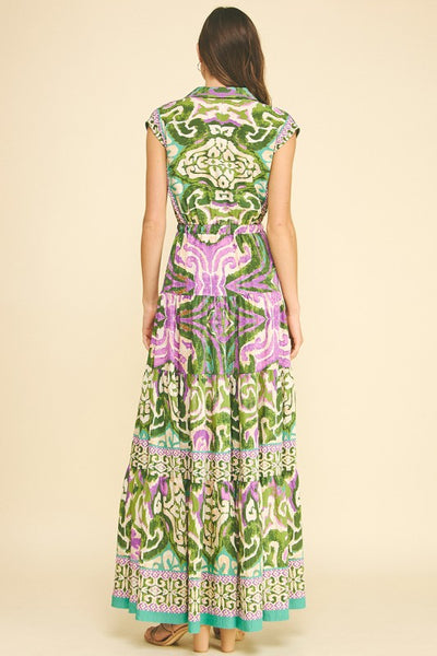 Batik Print Tiered Maxi Dress