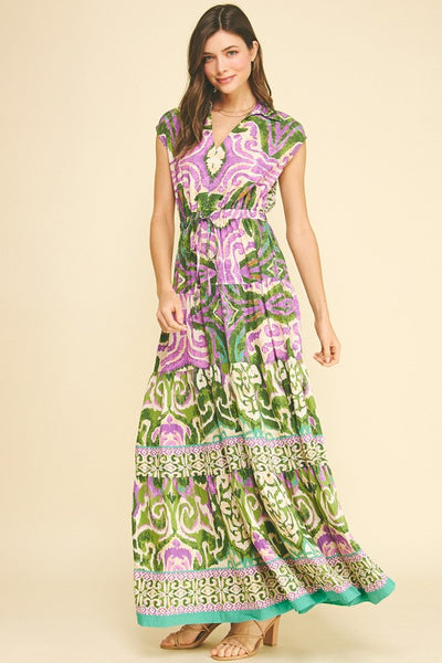 Batik Print Tiered Maxi Dress