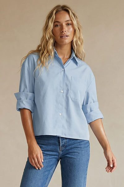Rolled Sleeve Button Up Shirt - 2 Colors