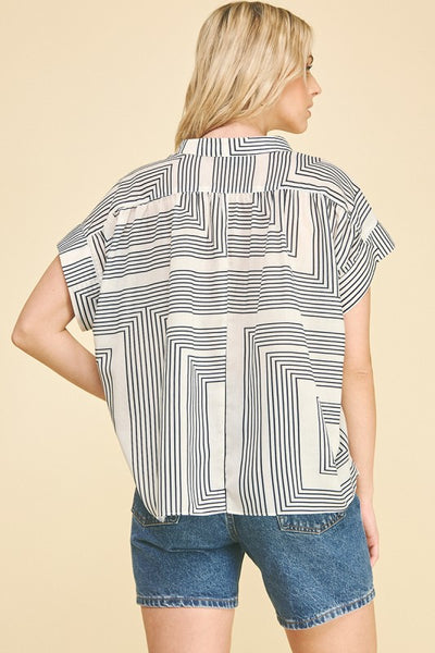 Geometric Stripes V-Neck Top