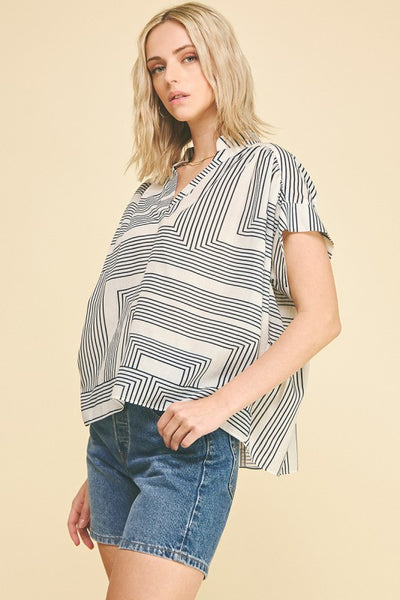 Geometric Stripes V-Neck Top