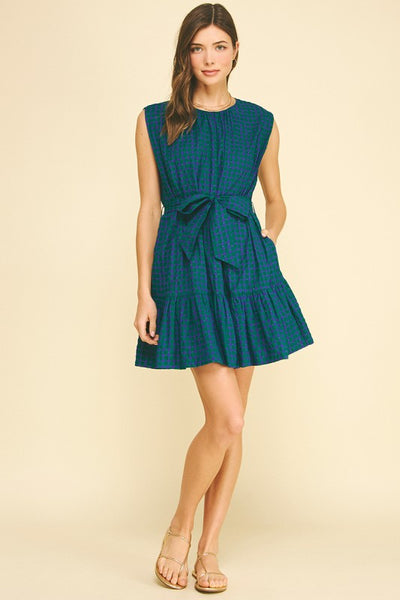 Textured Dot Belted Dress