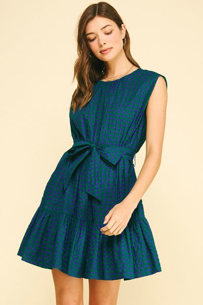 Textured Dot Belted Dress