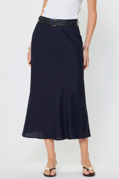 Belted Linen Blend Maxi Skirt