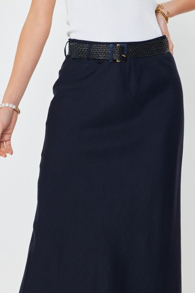 Belted Linen Blend Maxi Skirt
