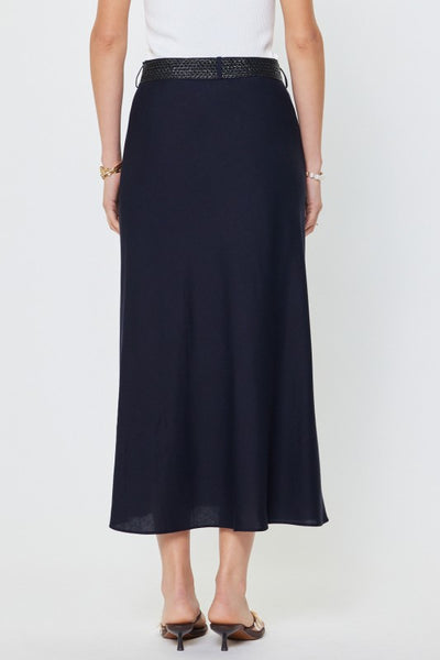 Belted Linen Blend Maxi Skirt