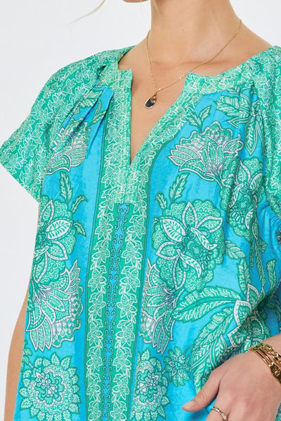 Border Print Floral Flutter Sleeve Top