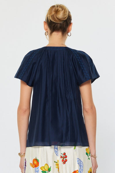 Embroidered Detail Flutter Sleeve Top