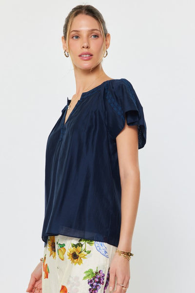 Embroidered Detail Flutter Sleeve Top