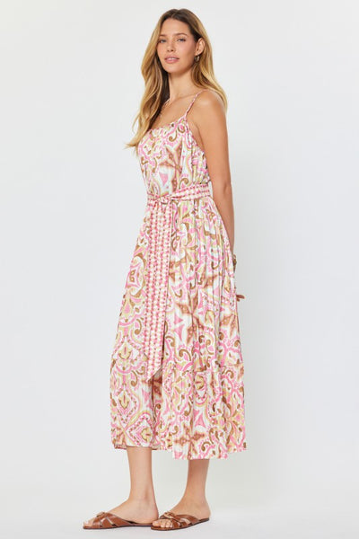 Medallion Print Belted Midi Dress