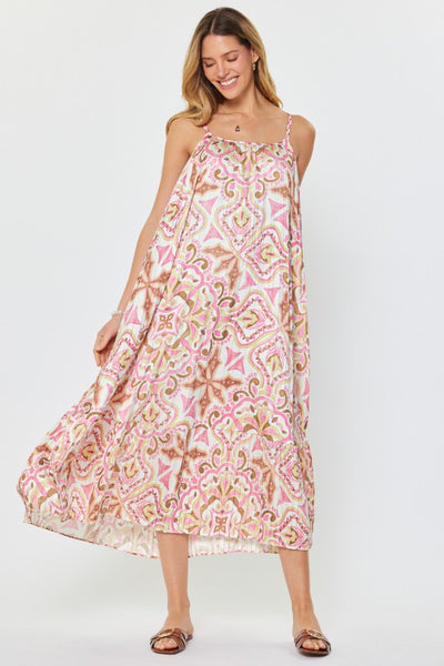 Medallion Print Belted Midi Dress