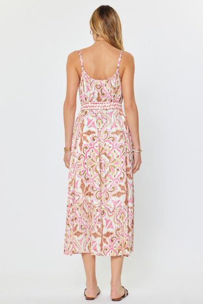 Medallion Print Belted Midi Dress