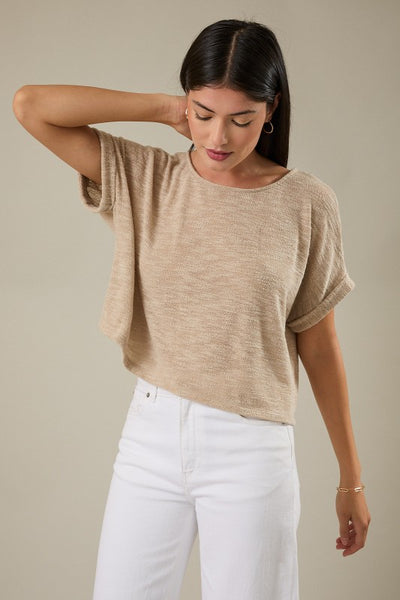 Cuffed Short Sleeve Slub Tee - 2 Colors