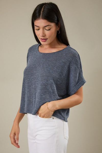 Cuffed Short Sleeve Slub Tee - 2 Colors