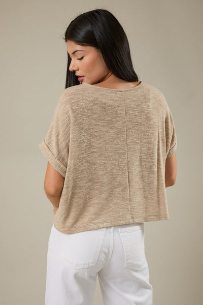 Cuffed Short Sleeve Slub Tee - 2 Colors