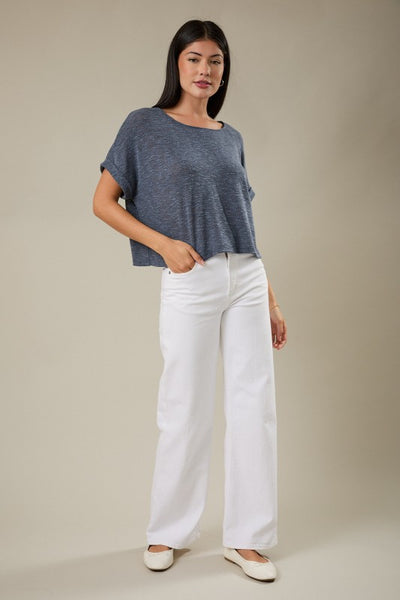 Cuffed Short Sleeve Slub Tee - 2 Colors