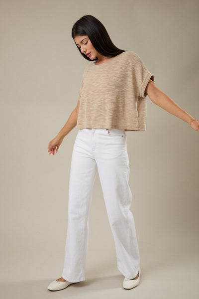 Cuffed Short Sleeve Slub Tee - 2 Colors