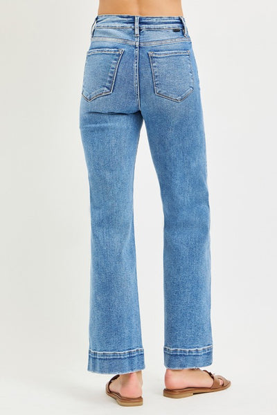 High Rise Straight Leg Jeans - Medium Wash