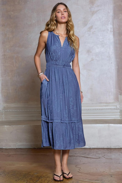 Jacquard Bloom Halter Midi Dress