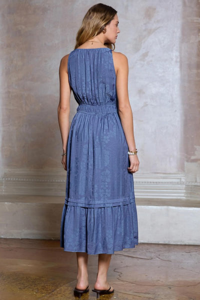 Jacquard Bloom Halter Midi Dress