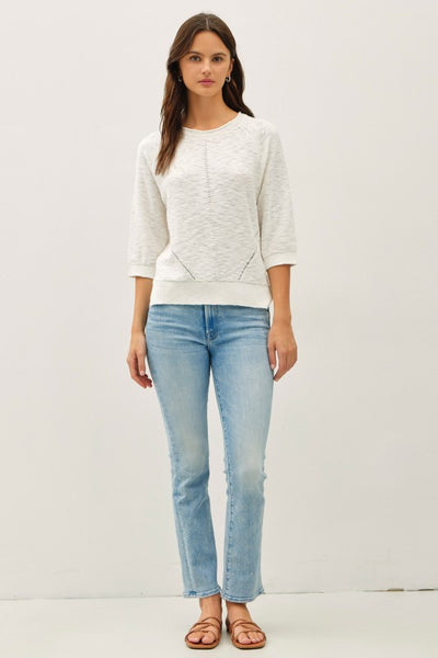 Pointelle Detail Lightweight Slub Sweater