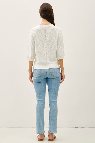 Pointelle Detail Lightweight Slub Sweater