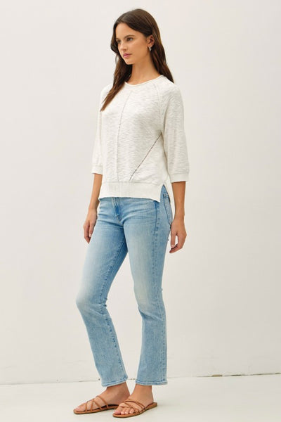 Pointelle Detail Lightweight Slub Sweater