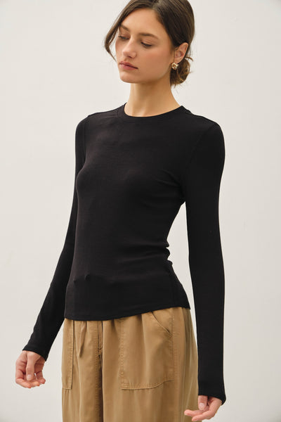 Crewneck Ribbed Long Sleeve Tee - More Colors