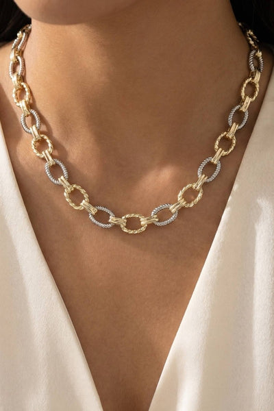 Gold Dipped Two Tone Texured Oval Necklace
