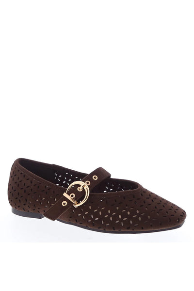 Perforated Square Toe Mary Jane Flats