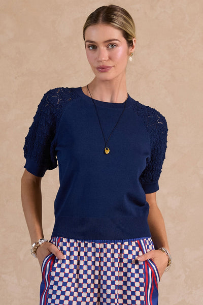 Pointelle Sleeve Knit Top