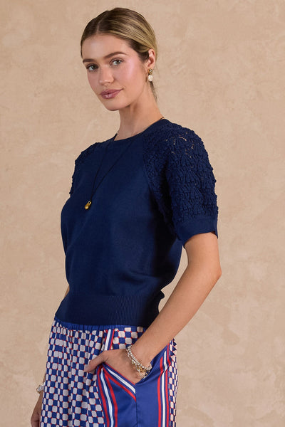 Pointelle Sleeve Knit Top