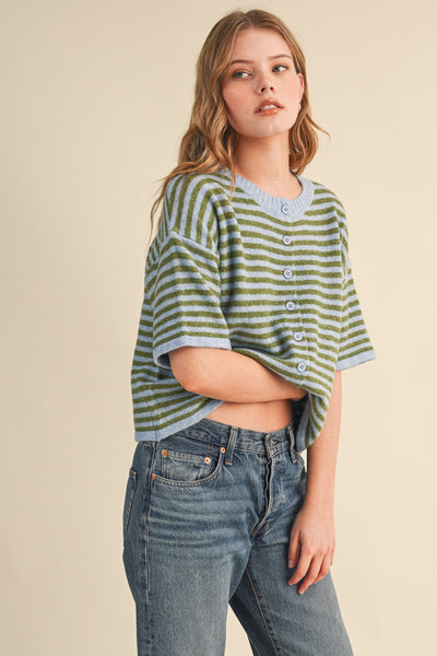 Striped Short Sleeve Cardigan