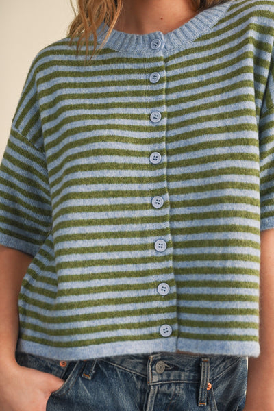 Striped Short Sleeve Cardigan