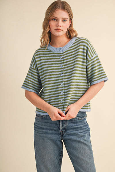 Striped Short Sleeve Cardigan