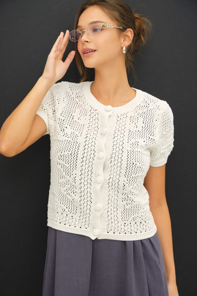 Buttoned Pointelle Knit Top