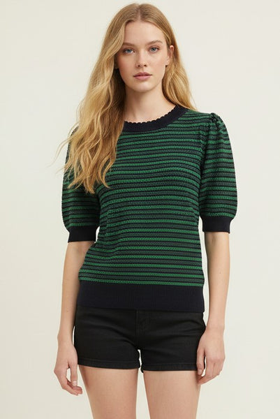 Scalloped Striped Knit Top