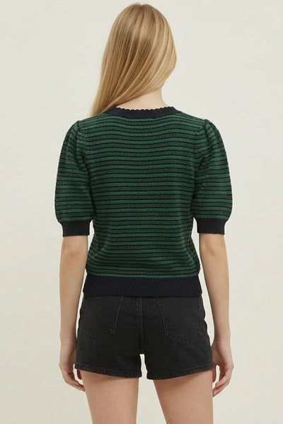 Scalloped Striped Knit Top