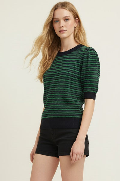 Scalloped Striped Knit Top