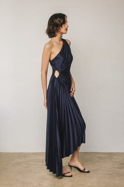 Midnight Pleated One Shoulder Dress
