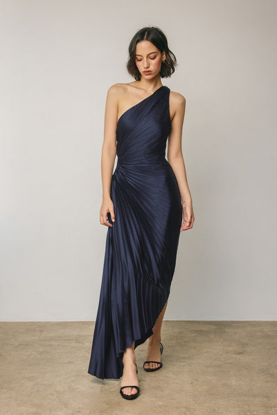 Midnight Pleated One Shoulder Dress