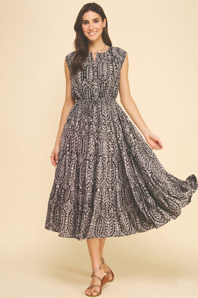 Bohemian Leaf Tiered Midi Dress