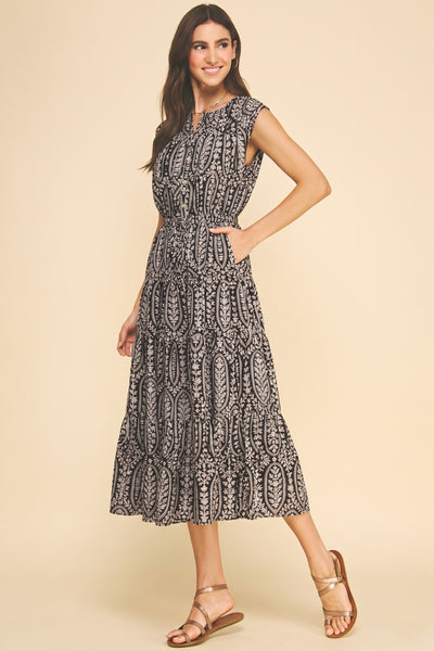 Bohemian Leaf Tiered Midi Dress