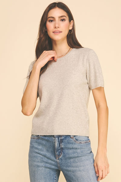 Ribbed Knit Short Sleeve Top